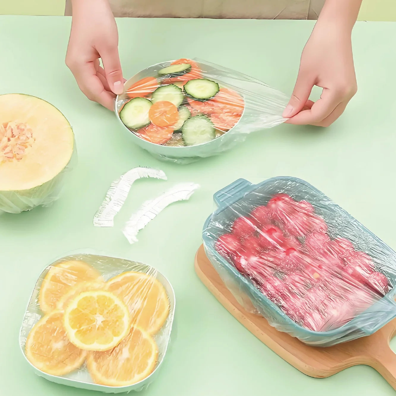 Reusable Transparent Elastic Plastic Wrap Fresh-Keeping Food Cover for Dishes Disposable Kitchen Cooking Tool