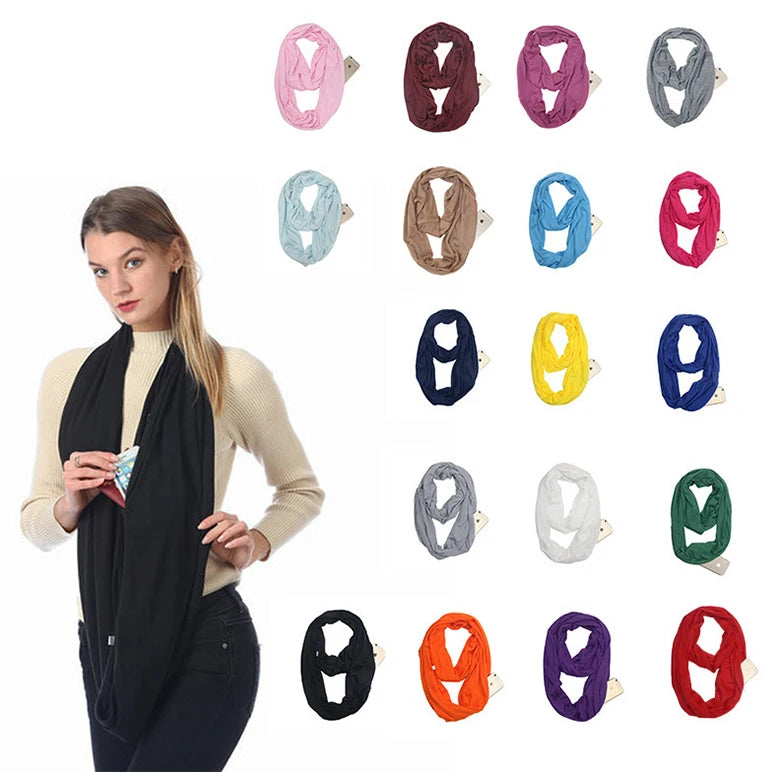 Women's Jersey Loop Scarf With Pockets Solid Color Jersey Bib Scarf With Secret Pocket Infinity Scarf