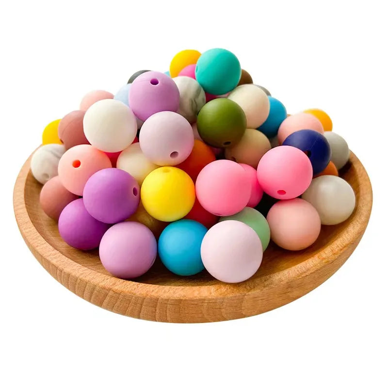 Custom 137 Colors BPA Free Teether Loose Bead Food Grade Round Chew 15mm Soft Silicone Beads for Pacifier Keychain Bracelets