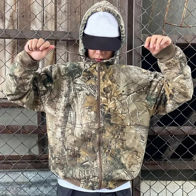 Custom Pullover Sweatshirts Track Jacket Boxy Cotton Dtg Print Heavy Weight Hunting Zip up Camouflage Real Tree Camo Hoodie Men