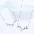 Sterling Silver CZ Blue Crystal Stone Deer Antler Pendant Fashion Necklace