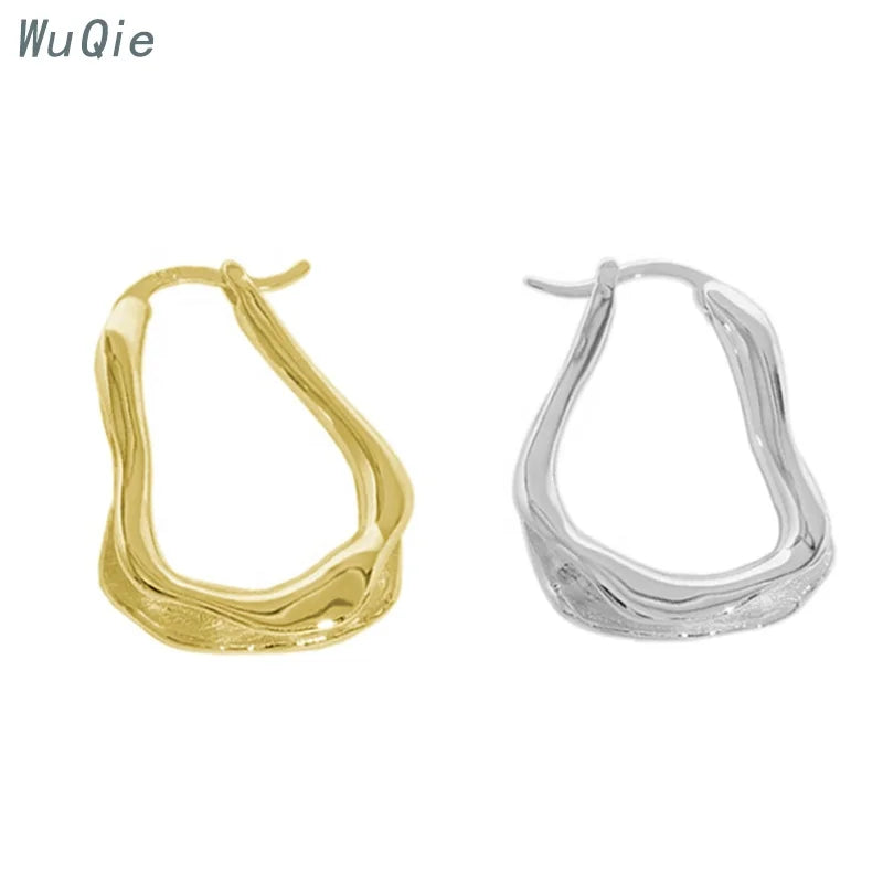 Wuqie Statement Exaggerate Irregular Water Droplets Solid Gold Plated Thick Hoop Earrings