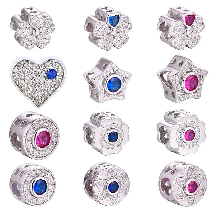 925 Sterling Silver Fashion Full Diamond Heart-Shaped Charm Can Be Used With Snake Bone Bracelet Bead Pendant