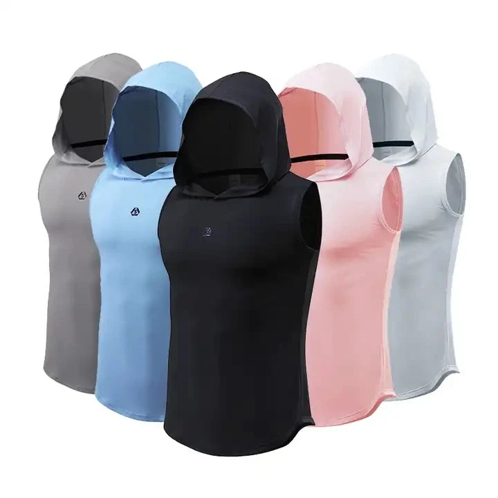 Men's Casual Athletic Dry Fit Gym Tank Tops Breathable Workout Hooded Sleeveless Sporty Style