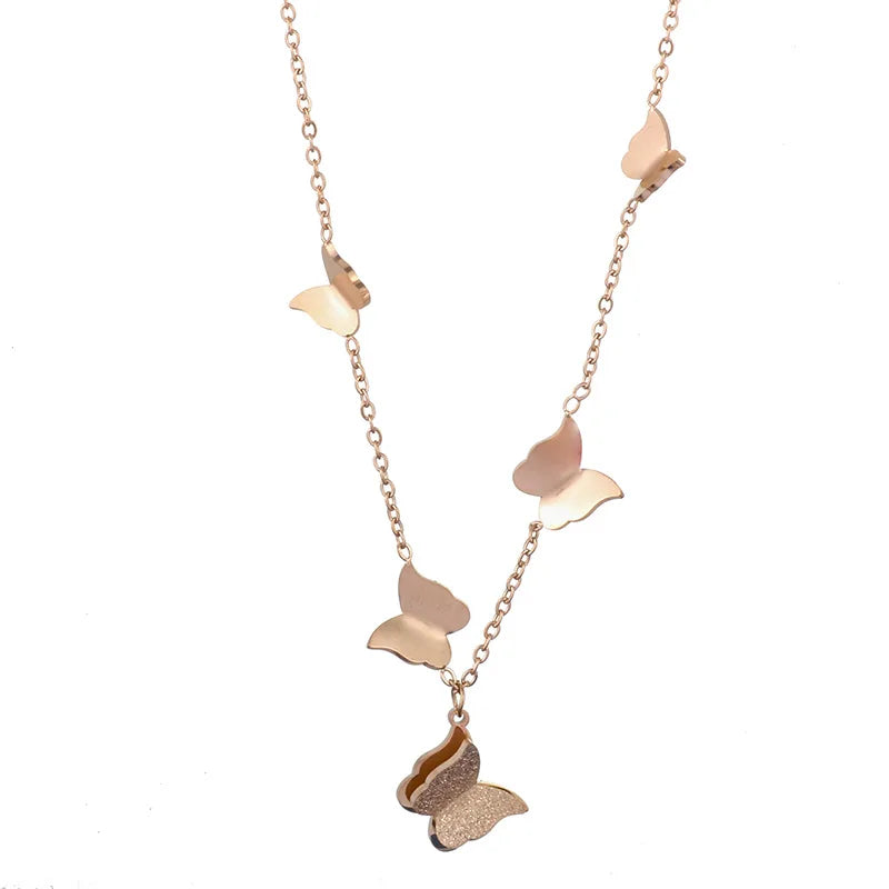 New Korean Fashion Titanium Stainless Steel Necklace for Women Girl Gold Butterfly Necklace Minimalist Jewelry Gift