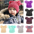 Kids Toddlers Winter Warm Knit Double Pom Pom Bobble Beanie Hat for 1-3 Years Baby Girls and Boys