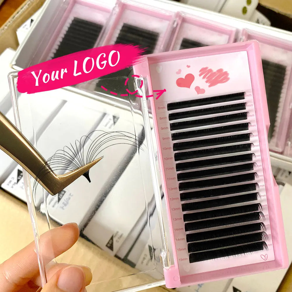 Private Label 0.03 0.05 0.07Mm Easy Fanning Eyelash Extensions Matte Black Cashmere Lash Trays Mega Volume Lash Extension