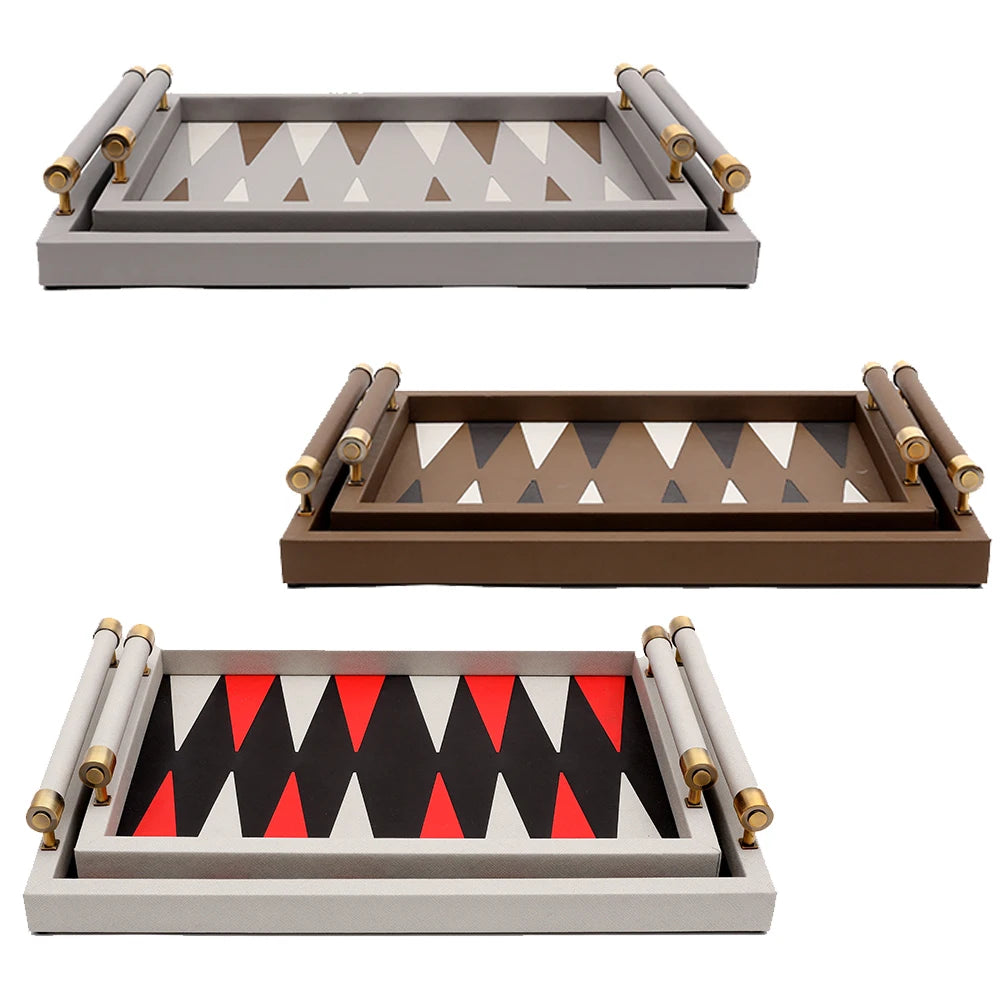 Luxury Arabic Color Blocking Serving Tray Set with Leather Display Food Trays Custom Tray for Home Decor Table Handles Included