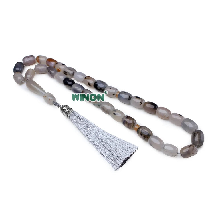 Natural 10x14MM Agate Barrel Beads Islamic Tasbih Handmade Tassel Beaded Bracelet Unisex Prayer Beads Ramadan Gift Wholesale