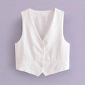 2023 Summer New V Neck Sleeveless Linen Vest High Waist Trousers Ladies Suits