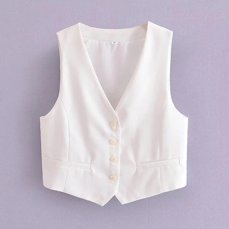 2023 Summer New V Neck Sleeveless Linen Vest High Waist Trousers Ladies Suits