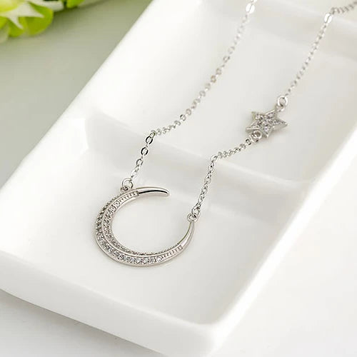 New Arrivals 925 Sterling Silver Crystal Star Necklaces Pendant Hot Sale Pure Silver Jewelry for Women