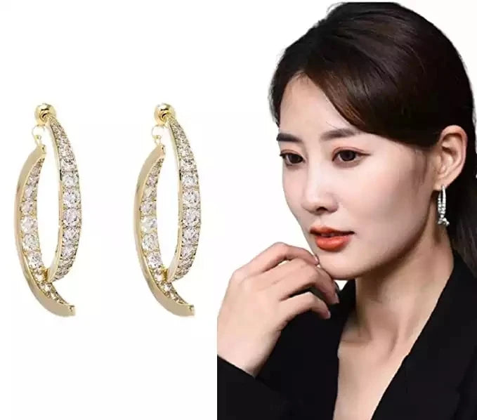 Woman Curved Stick Front Back Linear Drop Earrings Zircon Piercing Hypoallergenic Ear Cuff Cross Curved Earrings