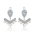Classic Elegant 925 Sterling Silver Sircon Pearl Drop Earrings