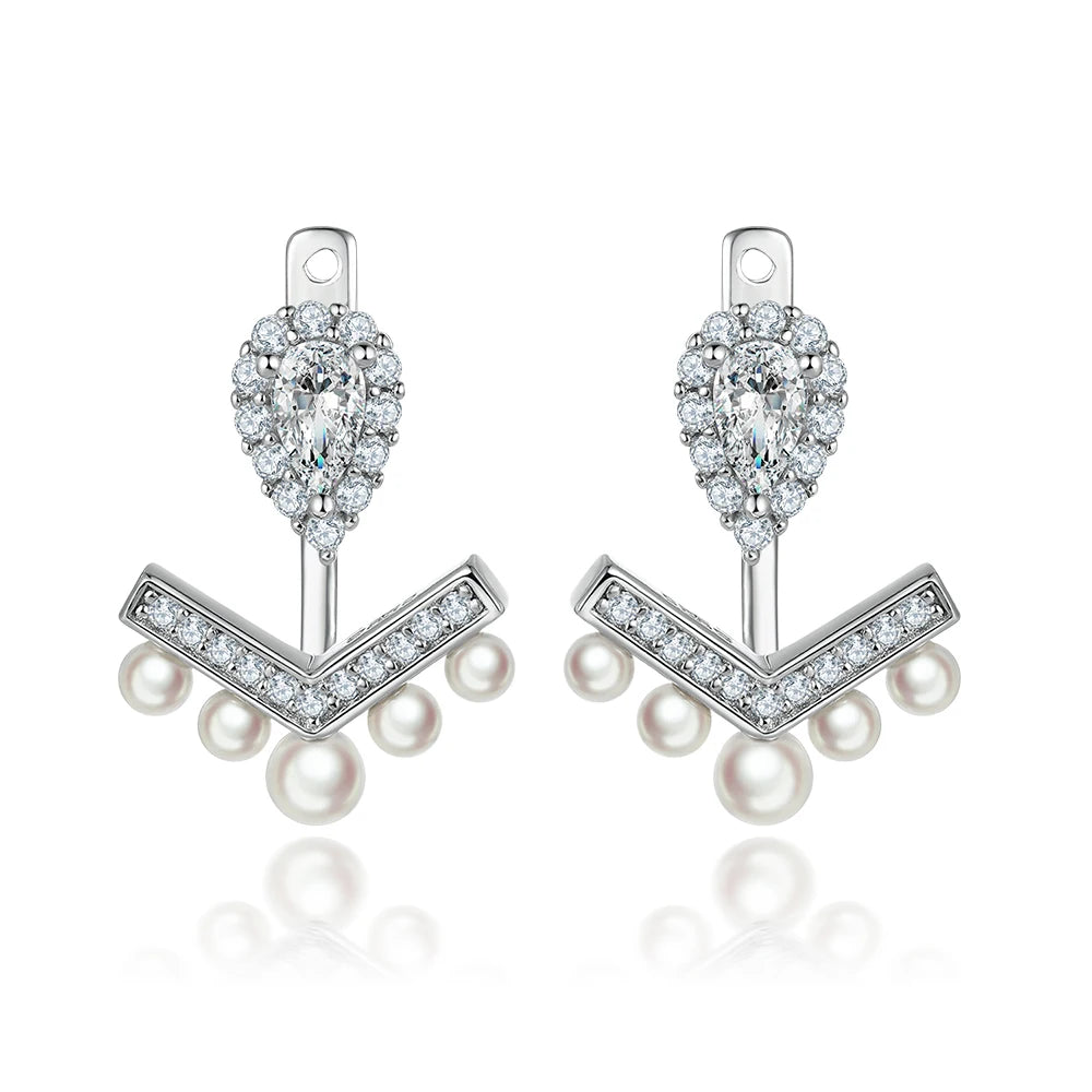 Classic Elegant 925 Sterling Silver Sircon Pearl Drop Earrings