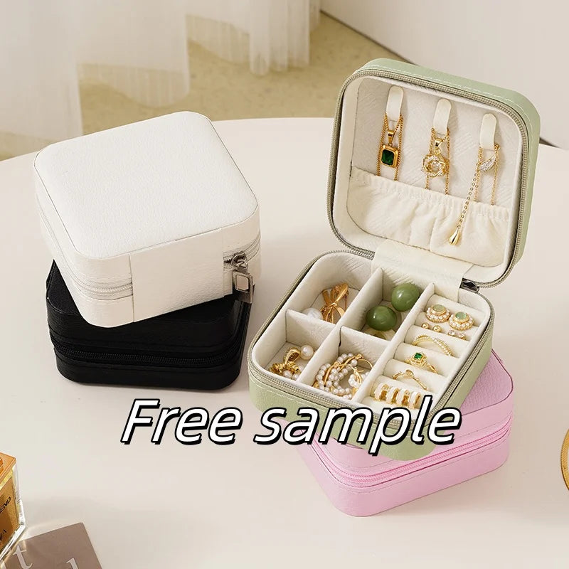 Free Sample Wedding Gift Travel Jewellery Case Portable Ring Earring Necklace Storage Organizer Custom Leather Small Jewelry Box