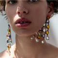 New ZA Women's Multi-Layer Resin Beaded Dangle Earrings with Long Tassel Acrylic Resin Drop Earrings Necklace Set for Gift