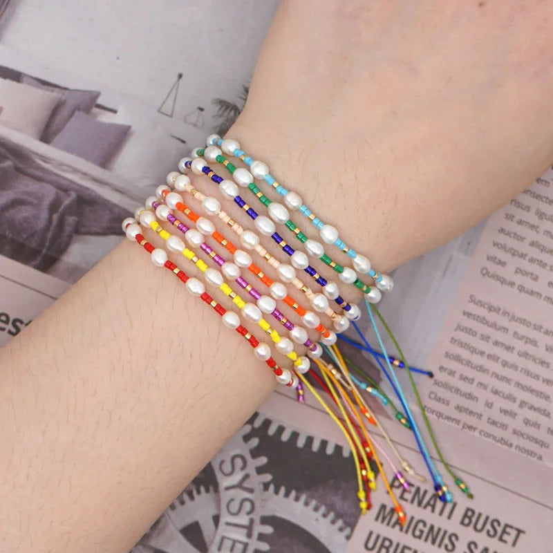 Cute Design Freshwater Pearl Miyuki Seed Beads Handmade Macrame Adjustable Bracelet Women