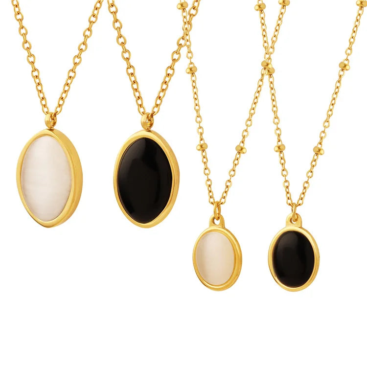 China Wholesale Korean Style Waterproof Jewelry Stainless Steel 18K Gold Plated Opal Pendant Necklaces