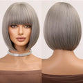 Factory Wholesale Gray Silver With Bangs Bob Synthetic Wig Short Straight Natural Durable Matte Real Photo Solid Color
