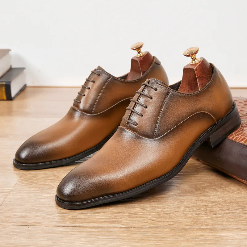 Office Business Soft Handmade Genuine Leather Walking Style Oxfords Dress Shoes for Men
