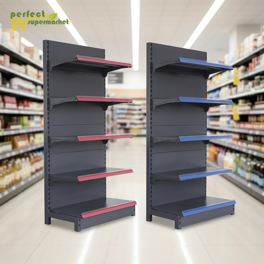 OEM Heavy Duty Double-Sided Supermarket Metallic Shelves Store Display Racks Gondola Shelving for Sale