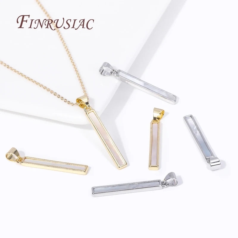 18K Gold Plated Rectangle Pendants High Quality Brass Metal Shell Inlaid Long Charms DIY Jewelry Making Accessories Wholesale