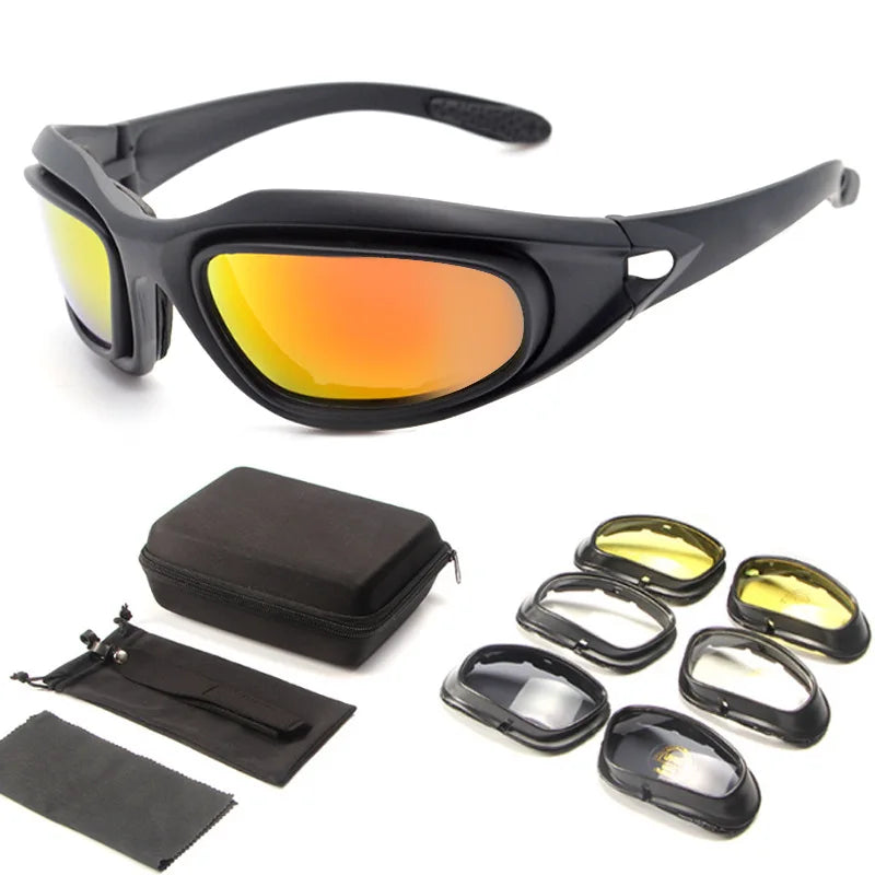 Hot Selling Tactics Cycling Sunglasses for Men Night Vision Blue Spectacles with Dustproof and Windproof PC Frame
