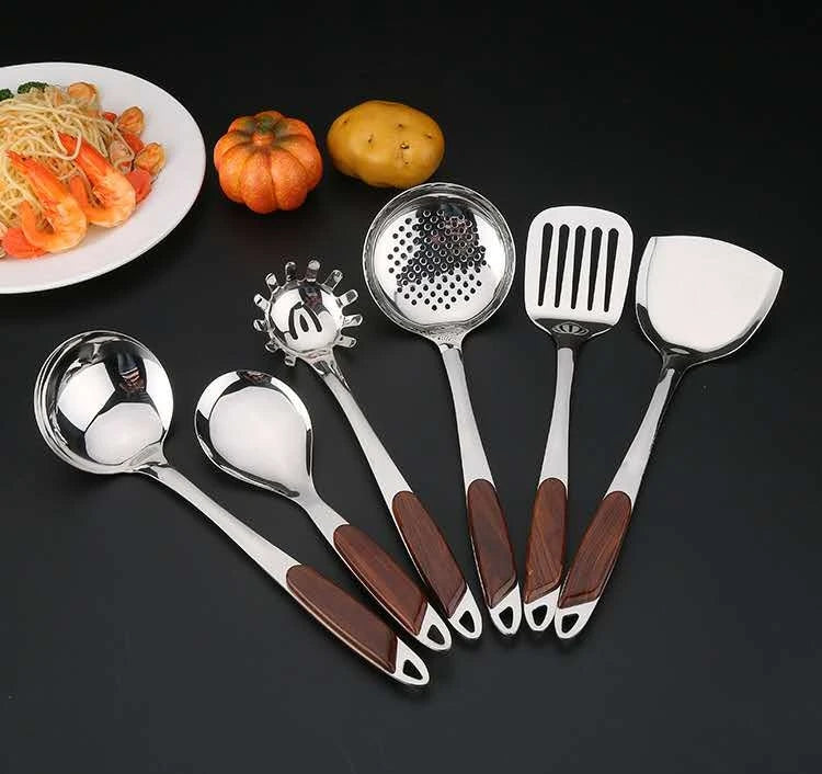 Household Heat Resistant Cooking Tool 6 PCS Stainless Steel Spatula Set Kitchen Turner Colander Non-stick Set Kitchen Utensils