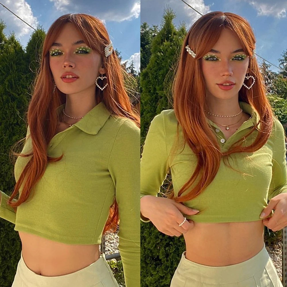 OEM Red Brown Copper Ginger Long Straight Synthetic Wigs for Women Natural Wave Wigs with Bangs Peluca Fibra Natural Peluca