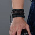 Cowhide Woven Couple Student Sports Online Shop Gift Wristband Closure Leather Cuff Bracelet for Women Black Leather