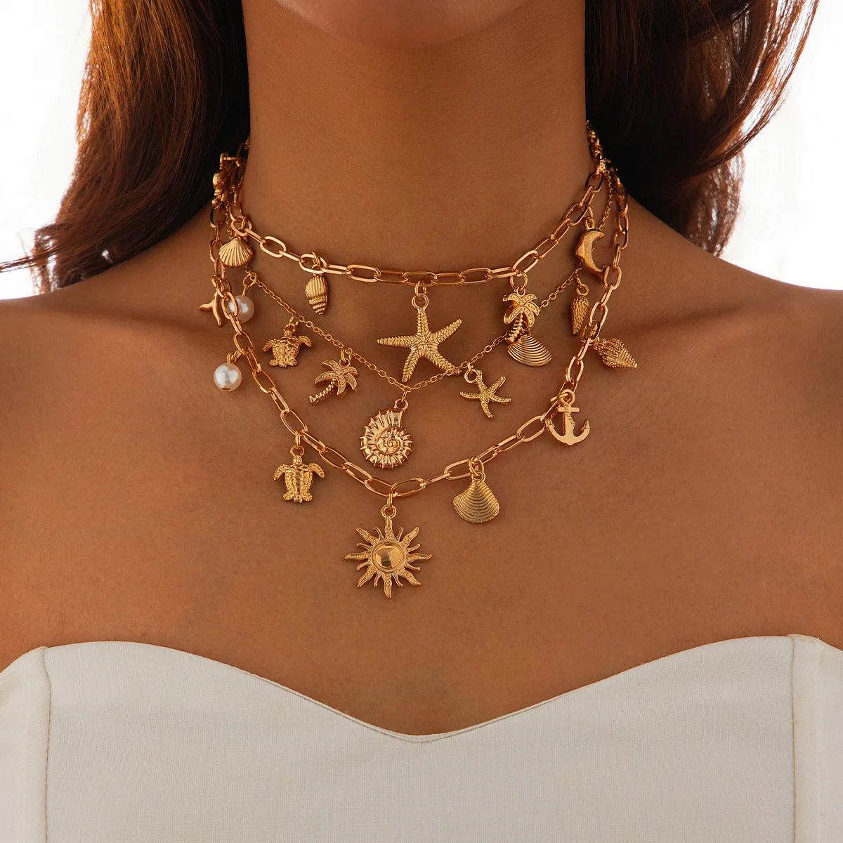 Boho Style Layered Summer Beach Necklace Multi-layer Sea Animal Shell Conch Starfish Charm Necklace to My Daughter