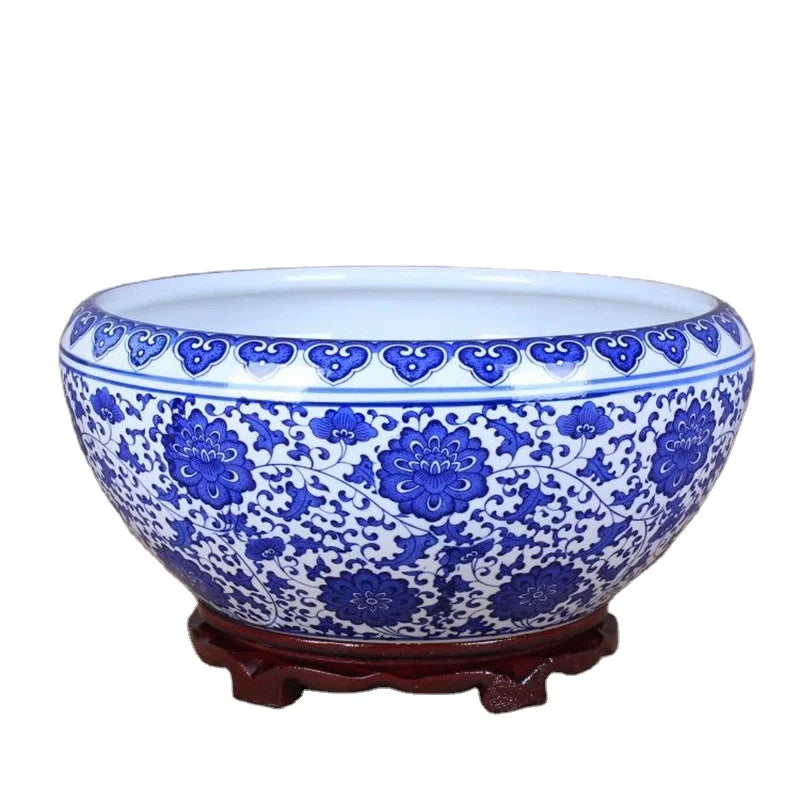 Chinese Traditional Floor Vase Large Ceramic Flower Pot Blue and White Porcelain Home Decor