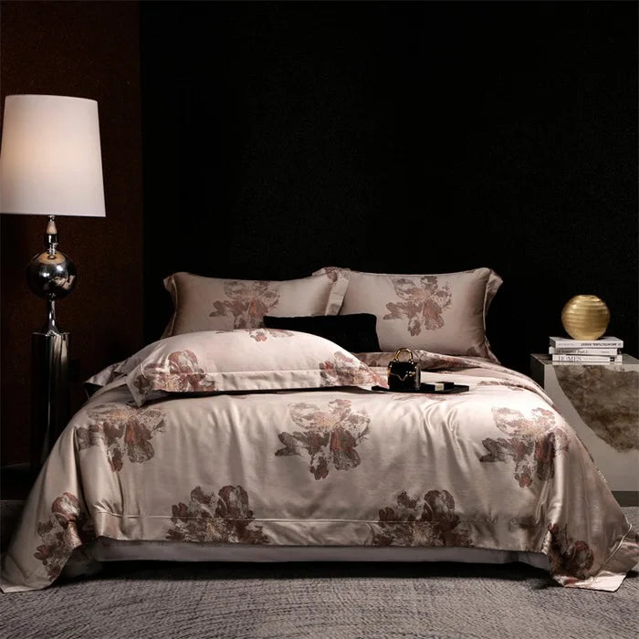 Customized Jacquard Lyocell Cotton Comforter Duvet Cover Brown Bed Sheet Pillow case Home Textile Bedding Set Supplier