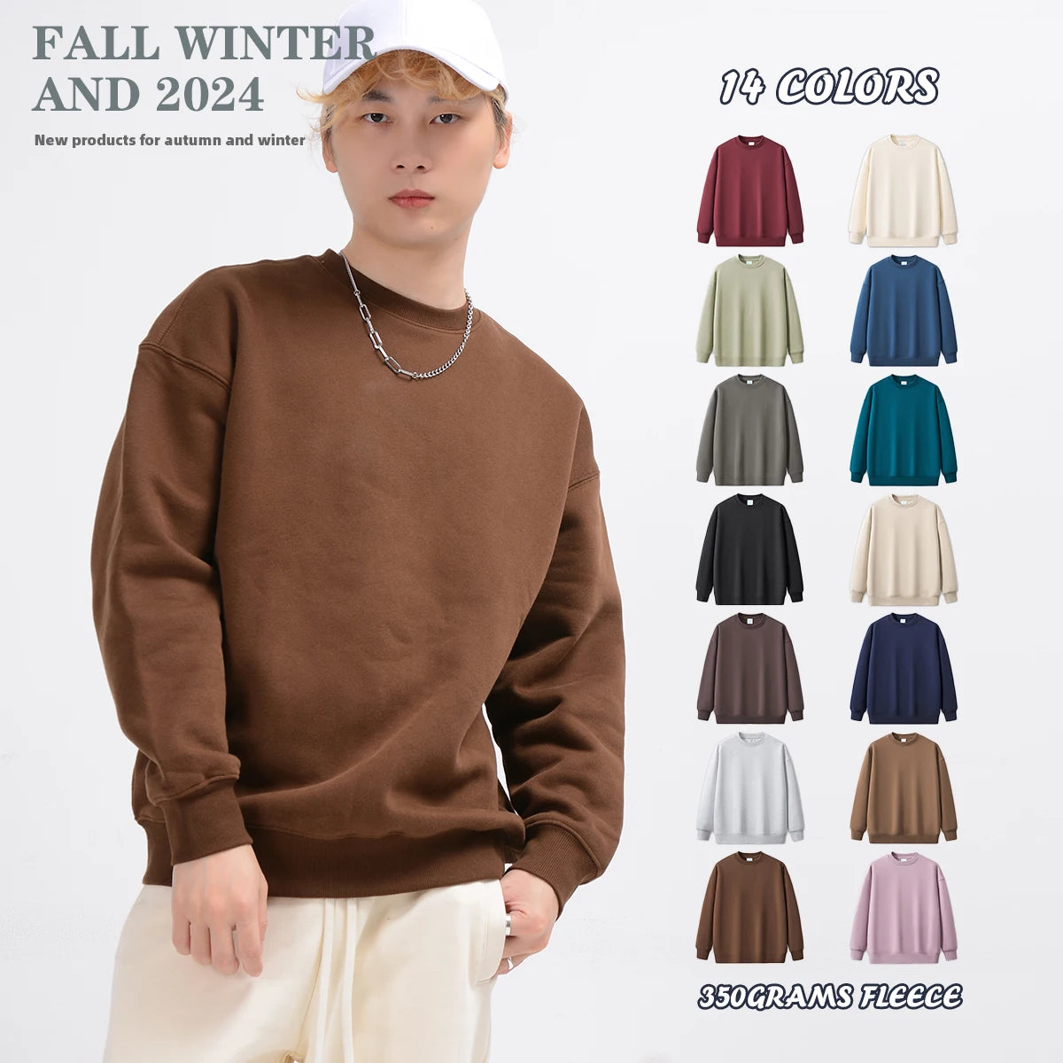 Men's Autumn Crew Neck Fleece Sweatshirt with Long Sleeve OEM Custom Logo Print 2024 Hot Design