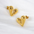 INS Simple 18K Gold Plated High Polish Geometric Heart Shaped Fashion Stud Earrings for Girl Jewelry