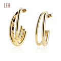 C Shaped Round Hoop Earrings Geometric Triple Circle Hoop Earrings Double Layers Hollow Geometric Round 18K Gold Real Earring
