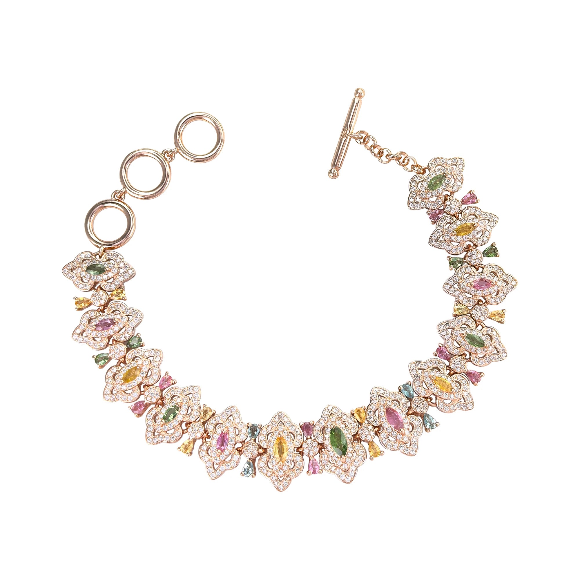Luxurious 925 Sterling Silver Natural Tourmaline Bracelet Rose Gold Plated Trendy Fine Jewelry for Women Gifts Parties Weddings