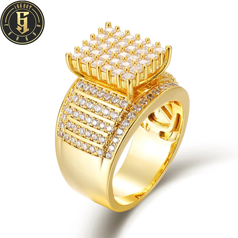 Hip Hop Gold Plated Icy Finger Rings Jewelry Fashion Round Iced Out Cubic Zirconia Pave Ring Men Diamond Ring