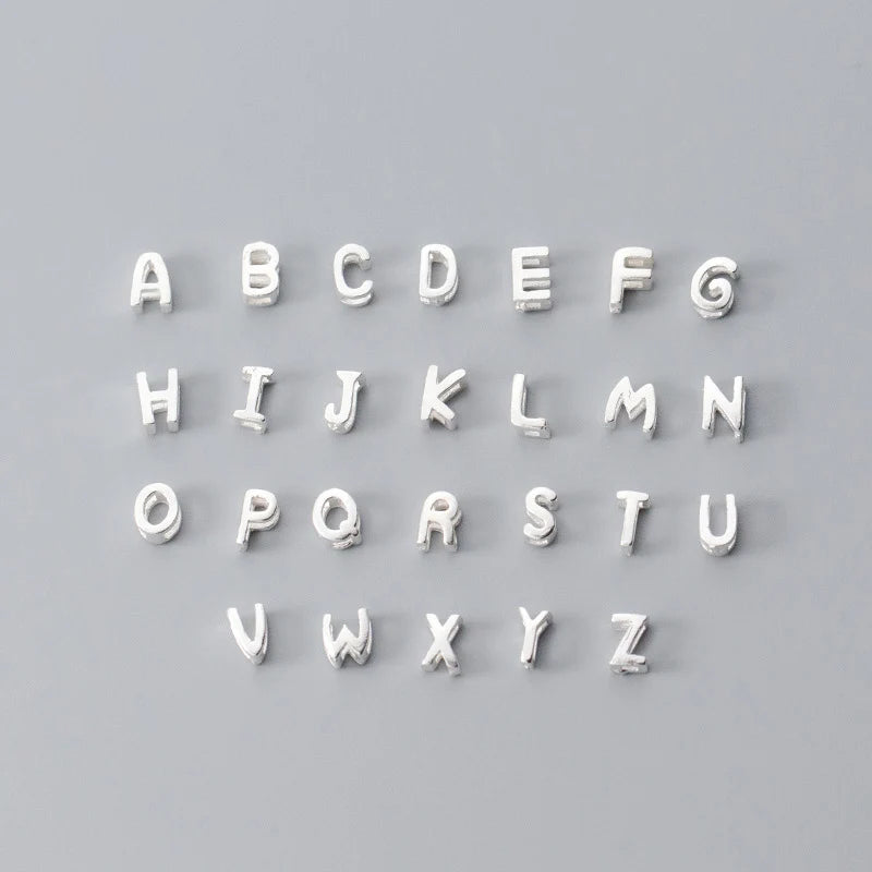 Initial Charm S925 Sterling Silver Letter Beads for Bracelets Necklace Alphabet A-Z Letters Pendent Anklet DIY Jewelry Gift