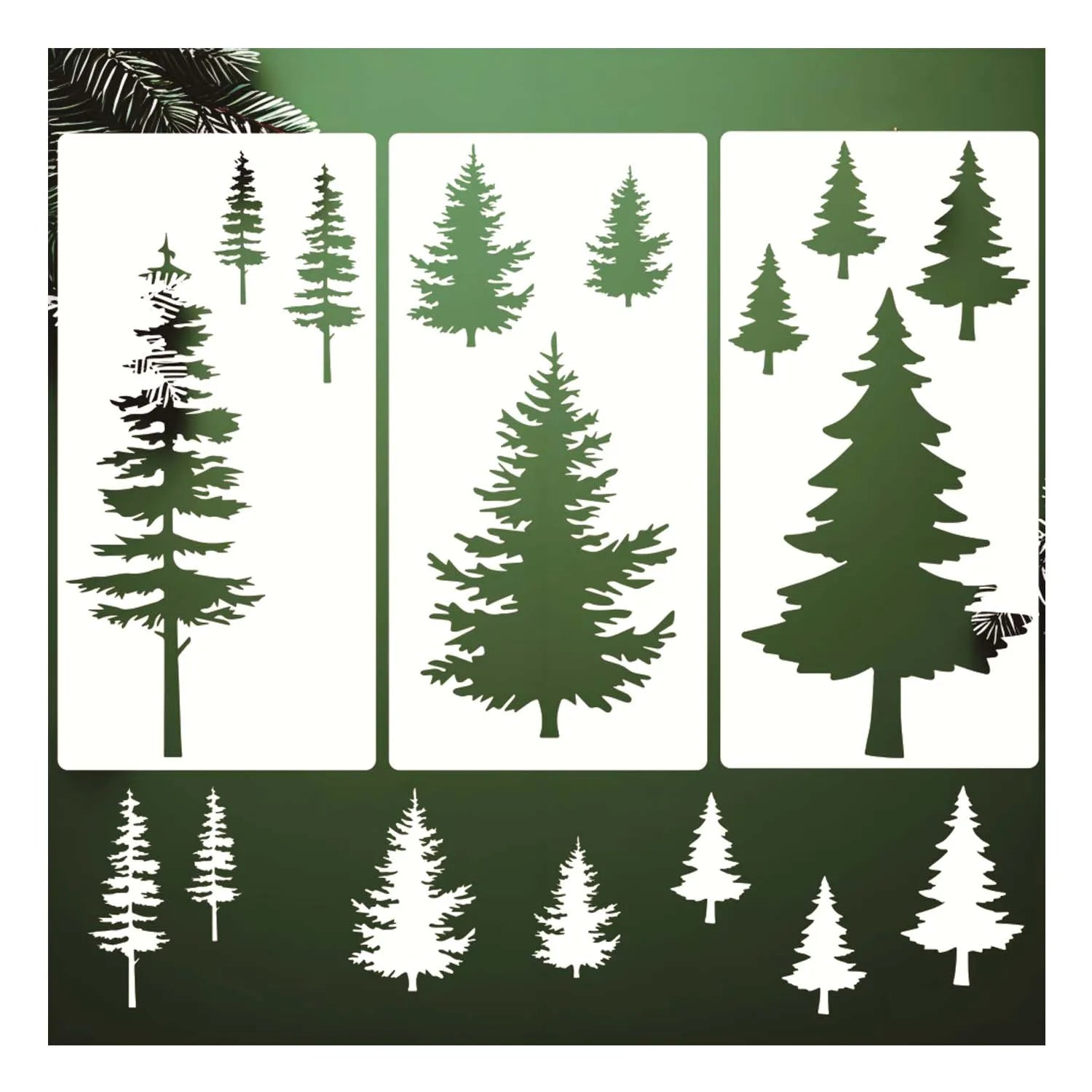 3 Pieces Pine Trees Stencils - Reusable Pine Drawing Fir Tree Templates for DIY Art Crafts & Home Decoration