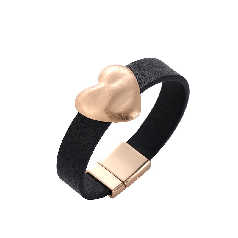 TongLing New Romantic Heart-shaped Charm Bracelet Nickel Free Handmade Alloy Leather Bracelet for Lover Gift