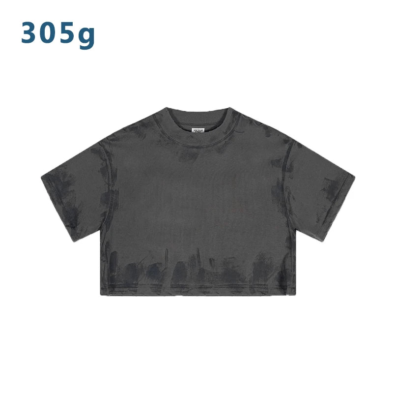 305g Women's 100% Cotton Knitted Breathable Loose Short Length Summer Solid Pattern Anti-Pilling Anti-shrink O-Neck Casual Top