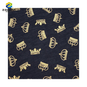Hot Selling 135gsm 100% Cotton Slub Foil Printed Jersey Crown Pattern Knitted Fabric for Garment