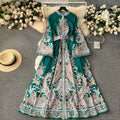 Plus Size High Quality Vintage Tunic Dress for Women Flare Sleeve Printed Lace Dresses Ladies Elegant Dresses Clothes Women