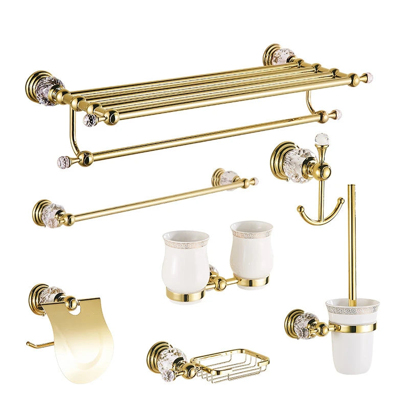 Bathroom Hardware Gold Double Bath Caddy Accessory Bathroom Towel Rack  Set