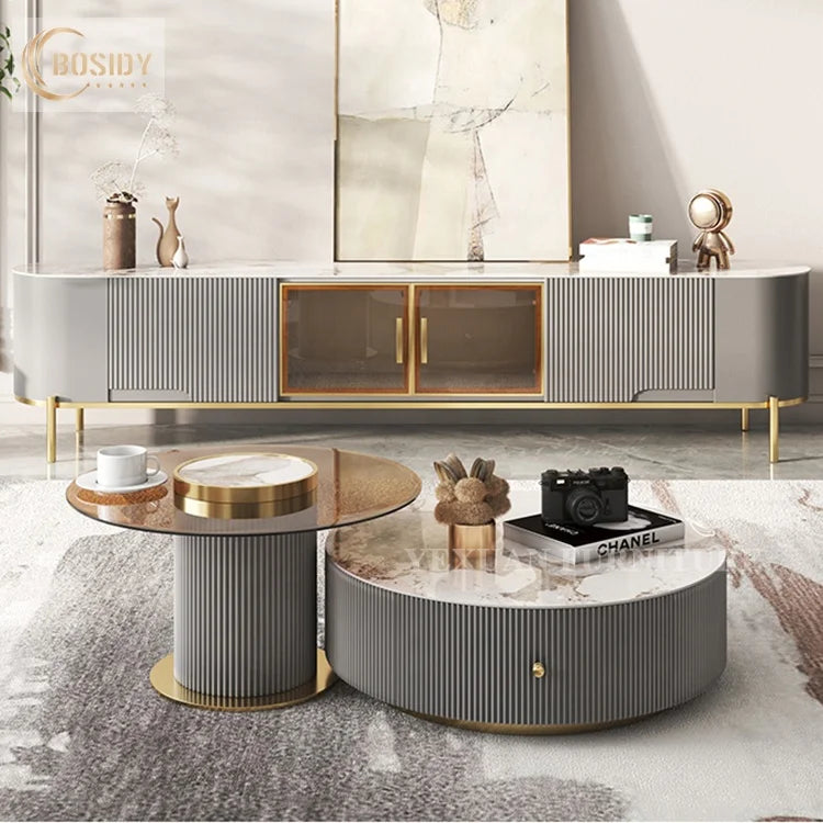 Wholesale Luxury Coffee Tables With Glass Table Top 2022 New Design Round Coffee Table Set MegaBDM