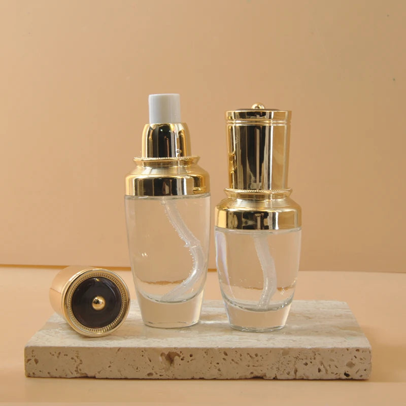 Luxury Design 120ml Flat Shoulder Glass Lotion Bottle Unique Jar for Skincare with Screw Cap Available 100ml 15g 30g 50g Sizes