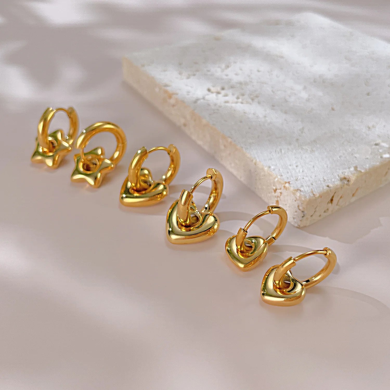 Gold Plated Heart-shaped Women's Drop Dangle Earrings Five-pointed Star Earrings