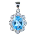 Sparkling Rhodium Plated Silver 925 Jewelry Natural Swiss Blue Topaz Flower Pendant for Women Birthday Gift